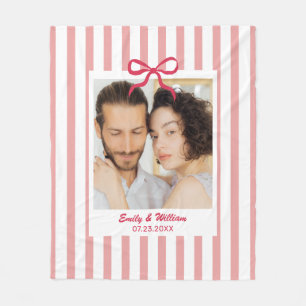 Couple Wedding Anniversary Custom Photo Stripe Fleece Blanket