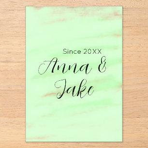 Couple wedding name date green watercolor pastel l acrylic invitations