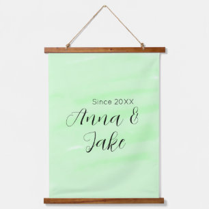 Couple wedding name date green watercolor pastel l hanging tapestry