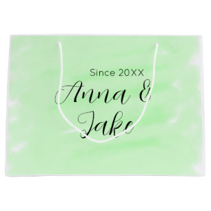 Couple wedding name date green watercolor pastel l large gift bag