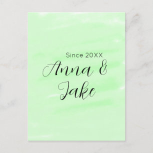 Couple wedding name date green watercolor pastel l postcard