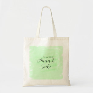 Couple wedding name date green watercolor pastel l tote bag