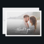 Couple Wedding Photo Script Typography Thank You Card<br><div class="desc">A great and thoughtful way to thank your friends,  family,  and coworkers who graced you with their presence on your wedding day with this modern minimalist photo thank you card featuring a script hand lettered "thank you" and a love heart. Easily customise this by clicking the "Personalise" button</div>