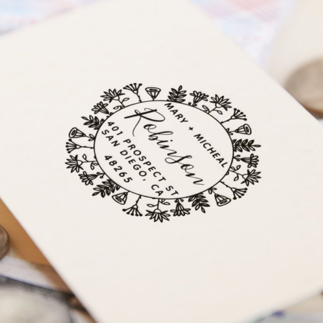 Couple Wedding Return Address Elegant Leaves Rubber Stamp (Creator Uploaded)
