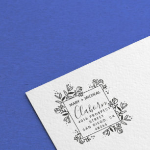 Couple Wedding Return Address Elegant Minimalist Rubber Stamp