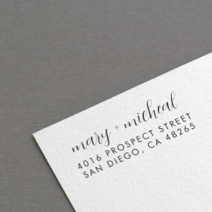 Couple Wedding Return Address Elegant Minimalist Rubber Stamp