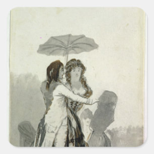 Couple with a Parasol Square Sticker
