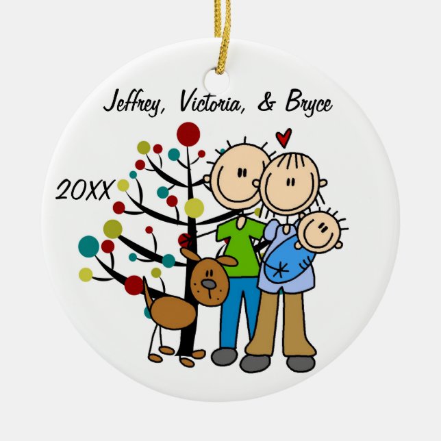 Couple With Baby Boy and Dog Custom Ornament (Front)