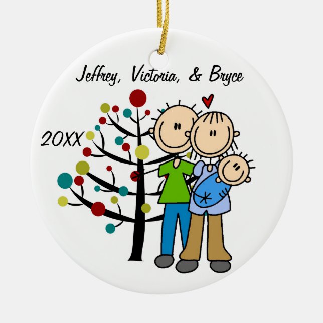 Couple With Baby Boy Custom Holiday Ornament (Front)