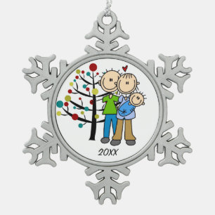 Couple With Baby Boy Dated Snowflake Ornament