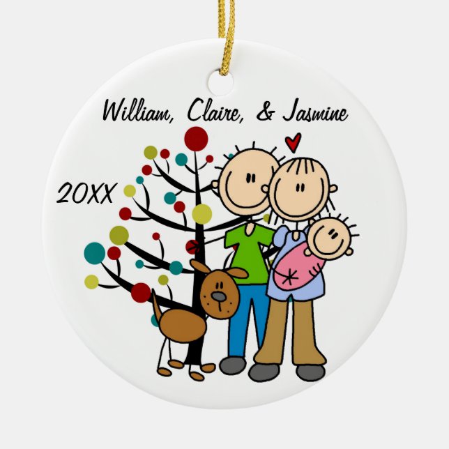 Couple With Baby Girl and Dog Custom Ornament (Front)