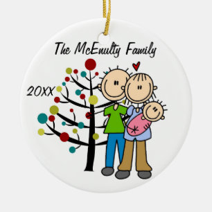 Couple With Baby Girl Custom Holiday Ornament