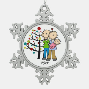 Couple With Baby Girl  Snowflake Ornament