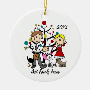 Couple with Baby Girl Three Dogs Ceramic Ornament