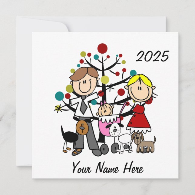 Couple with Baby Girl Three Dogs Ceramic Ornament (Front)