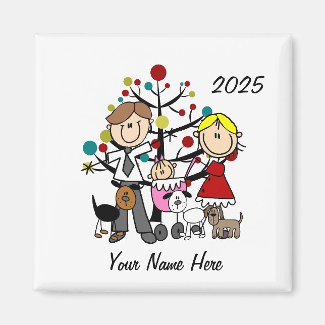 Couple with Baby Girl Three Dogs Ceramic Ornament Magnet (Front)