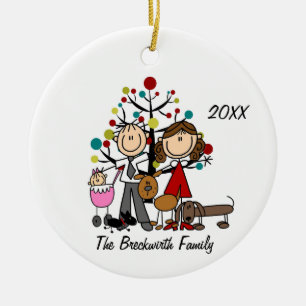 Couple with Baby Girl Two Dogs Ceramic Ornament