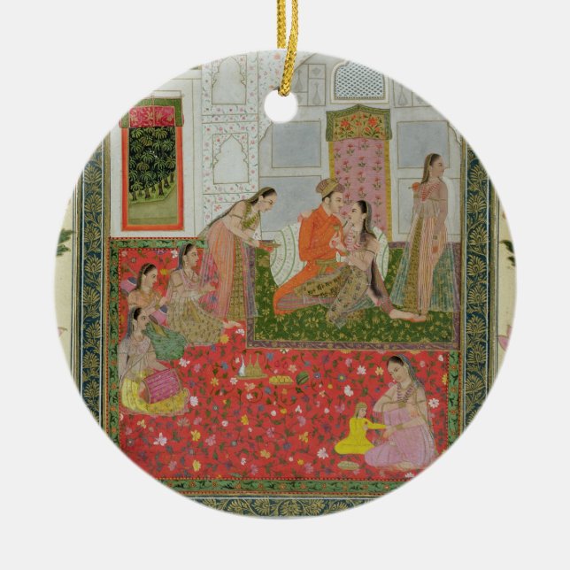 Couple with female attendants and musicians ceramic tree decoration (Front)
