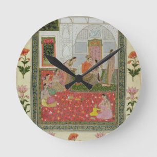 Couple with female attendants and musicians round clock