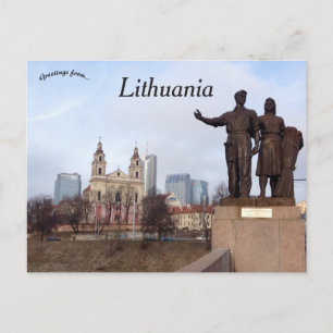 Couple With Wheat Sculputre Vilnius Lithuania Postcard