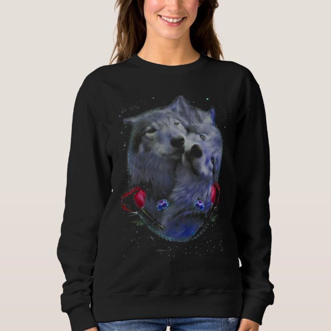 Couple Wolf - Rose Flower Sweatshirt (Front)