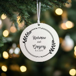 Couple Wreath Names | Wedding Date Photo Keepsake Ornament<br><div class="desc">Simple and elegant leaf and vine wreath design with couple's names and wedding date on front with photo on back.</div>