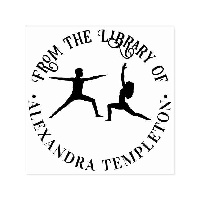 Couple Yoga Pose Round Library Book Name Self-inking Stamp (Design)