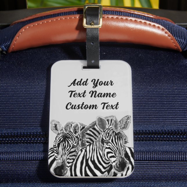 Couple Zebras Luggage Tag Personalised Text Info (Front Insitu 2)