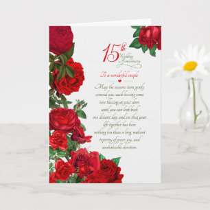 Couple's 15th Wedding Anniversary Red Roses Card