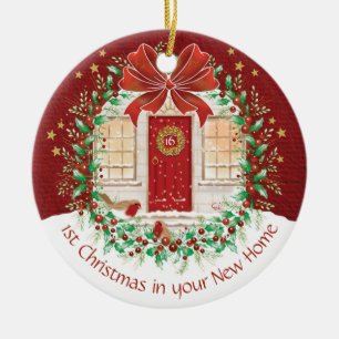 Couple's 1st Christmas New Home, 2 Robins Ceramic Ornament