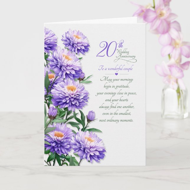 Couple's 20th Wedding Anniversary Purple Asters Card (Orchid)