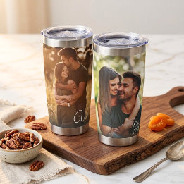 Couples 2 Photo Us Est Established Date Keepsake Insulated Tumbler