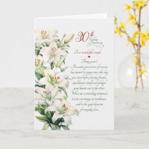 Couple's 30th Wedding Anniversary White Lilies Card