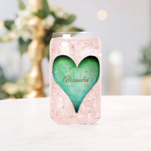 Couples/Any Name Rustic Heart Can Glass (Insitu (Wedding))