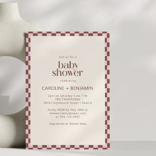 Couples Baby Shower All in One Pink Brown Check Invitation