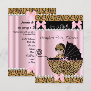 Couples Baby Shower Cute Girl Pink Leopard Invitation