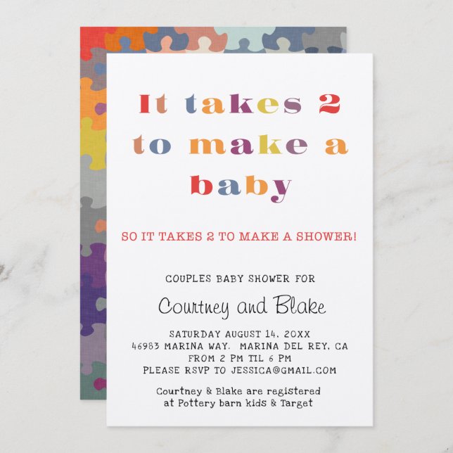 Couples Baby Shower Invitation Ecru (Front/Back)