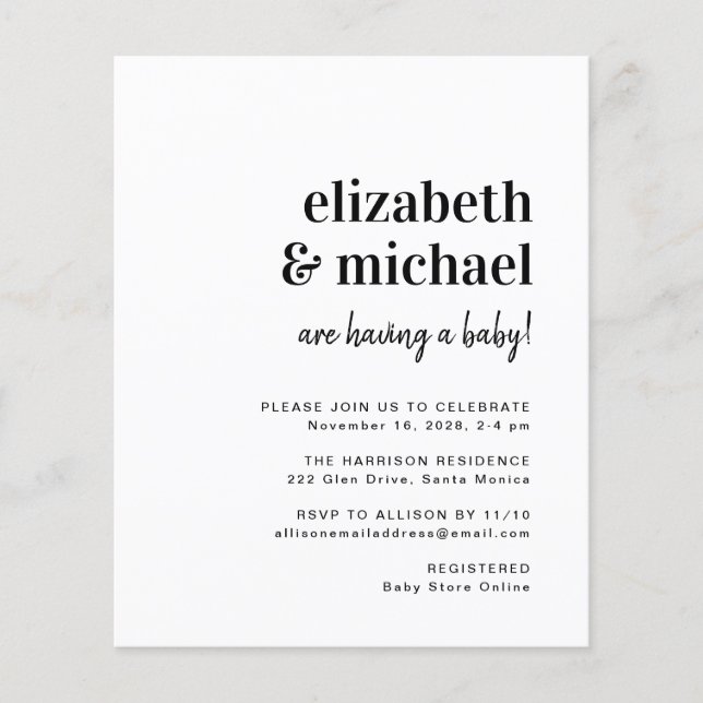 Couples Baby Shower Minimal Budget Invitation (Front)