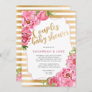 Couples Baby Shower     pink gold peonies Invitation