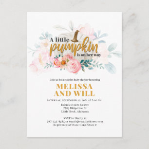 Couples Baby Shower Pumpkin Watercolor Floral Invitation Postcard