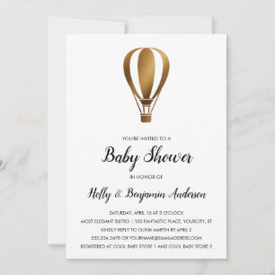Couples Baby Shower Smooth Gold Hot Air Balloon Invitation