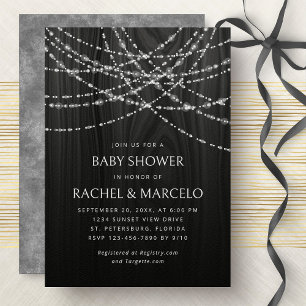 Couples Baby Shower String Lights Black Rustic  Invitation