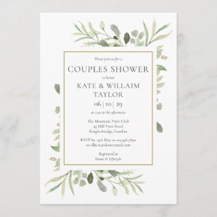  Couples Baby Shower Watercolour Greenery Invitation