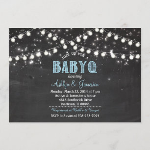 Couples BabyQ BBQ Baby blue Shower Lights Invitation