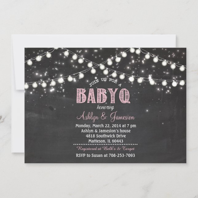 Couples BabyQ BBQ Baby Shower LightsInvitation Invitation (Front)