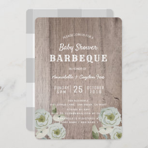 Couples BBQ Roses & Wood Baby Shower Invitation