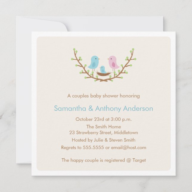 Couples Bird Baby Shower Invitation - Boy (Front)