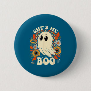 Couples boo skeleton matching couple halloween 6 cm round badge