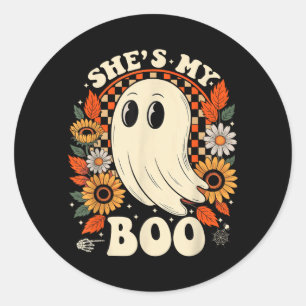 Couples Boo Skeleton Matching Couple Halloween Classic Round Sticker