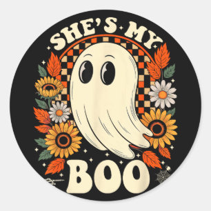 Couples boo skeleton matching couple halloween classic round sticker